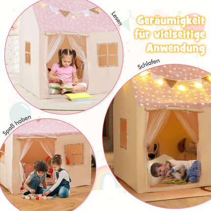 Kids Indoor Playhouse with Mat & Star Lights