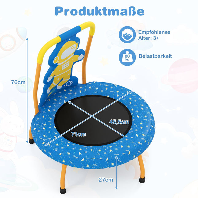 Dětská trampolína do interiéru s madlem, 71cm, motiv astronaut