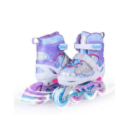 Kids Inline Skates Adjustable 4 Sizes with Light-Up Wheels, Blue, Size M 34-37
