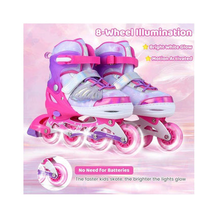 Kids Inline Skates Adjustable 4 Sizes with Light-Up Wheels, Pink, Size L 38-41