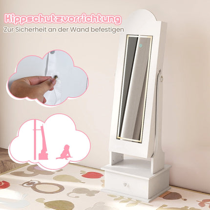 Kids Jewelry Cabinet with Mirror and LED Lights, White