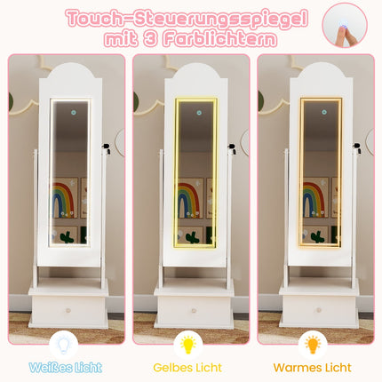 Kids Jewelry Cabinet with Mirror and LED Lights, White