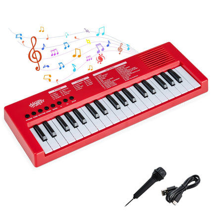 Dětský keyboard, 37 kláves, 8 rytmů, červený, s mikrofonem