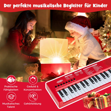 Dětský keyboard, 37 kláves, 8 rytmů, červený, s mikrofonem