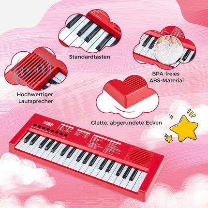 Dětský keyboard, 37 kláves, 8 rytmů, červený, s mikrofonem