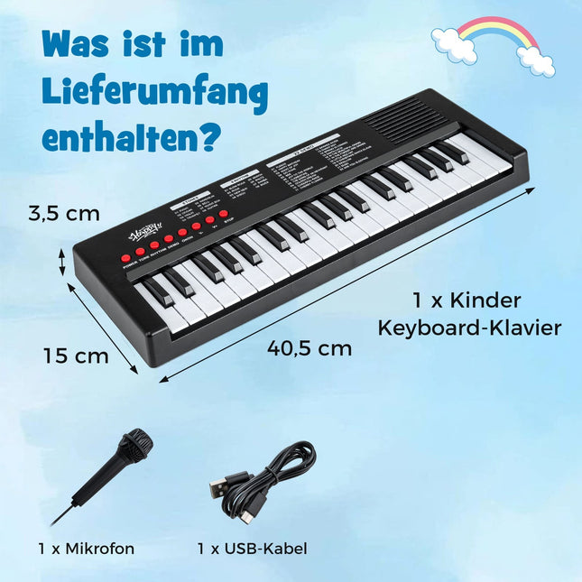 Dětský keyboard, 37 kláves, 8 rytmů a zvuků, černý