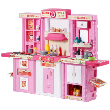 Kids Kitchen Playset 3-in-1, 74-Piece, Lights Sounds, Pink