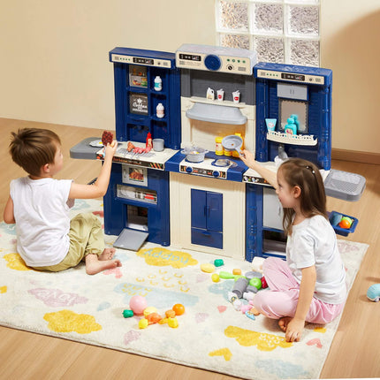 Kids Kitchen Playset, 3-in-1, Lights, Sounds, Spray, 74-Piece
