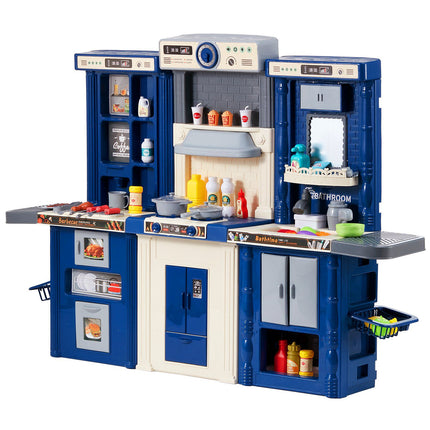 Kids Kitchen Playset, 3-in-1, Lights, Sounds, Spray, 74-Piece