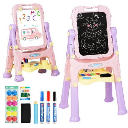 Kids Magnetic Easel, Double-Sided Whiteboard Chalkboard, Purple