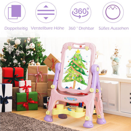Kids Magnetic Easel, Double-Sided Whiteboard Chalkboard, Purple