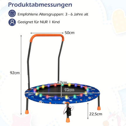 Dětská mini trampolína s LED světly a odnímatelným madlem