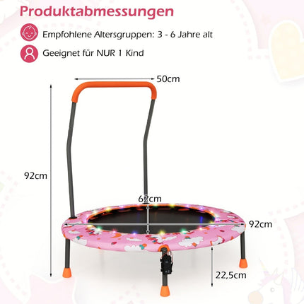 Dětská mini trampolína s LED světly a odnímatelným madlem