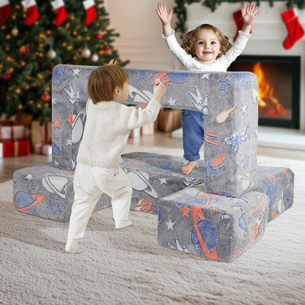 Kids Modular Play Couch, 4-Piece, Removable Cover, Dark Grey