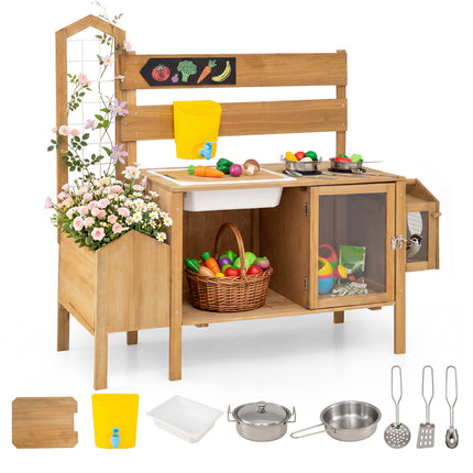 Kids Mud Kitchen with Bird Cage, Stoves & Sink