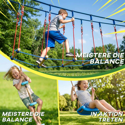 Kids Ninja Slackline Set with Climbing Rope & Rings