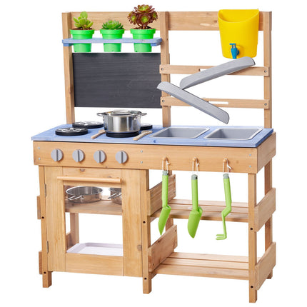 Kids Outdoor Mud Kitchen, Fir Wood, 4 Stoves, 2 Sinks
