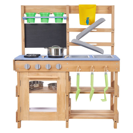Kids Outdoor Mud Kitchen, Fir Wood, 4 Stoves, 2 Sinks