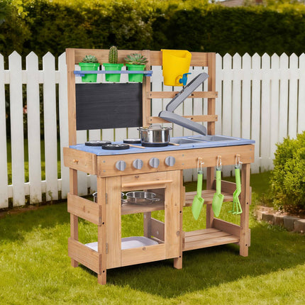 Kids Outdoor Mud Kitchen, Fir Wood, 4 Stoves, 2 Sinks
