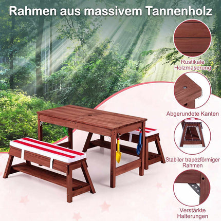 Kids Outdoor Wooden Picnic Table Set with Umbrella