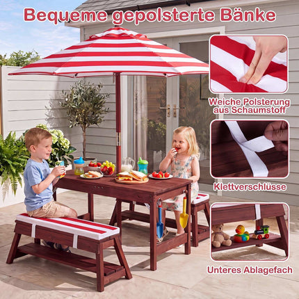 Kids Outdoor Wooden Picnic Table Set with Umbrella