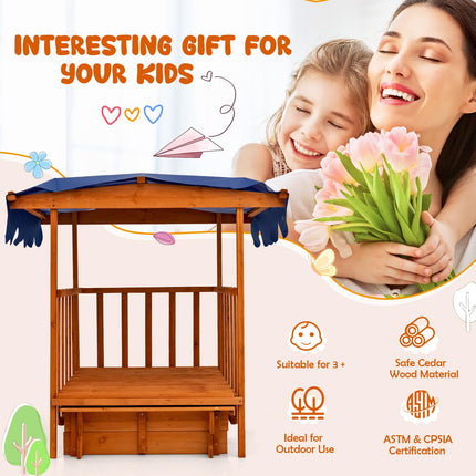 Kids Outdoor Wooden Sandbox with Cover and Wheels