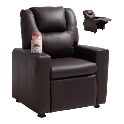 Kids PU Leather Recliner Chair, Cup Holder, Adjustable Backrest