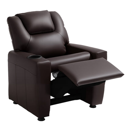 Kids PU Leather Recliner Chair, Cup Holder, Adjustable Backrest