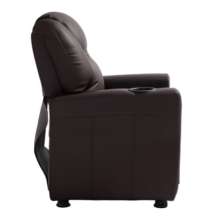 Kids PU Leather Recliner Chair, Cup Holder, Adjustable Backrest