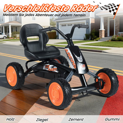 Kids Pedal Go-Kart with Adjustable Seat, Black, Ages 3-8