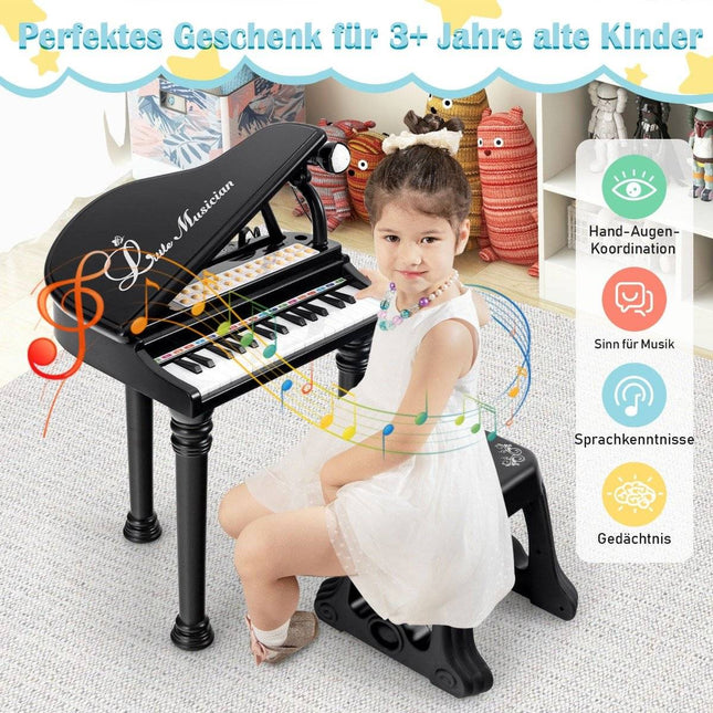 Dětské piano s 31 klávesami a stoličkou – černé, 35x30x55 cm