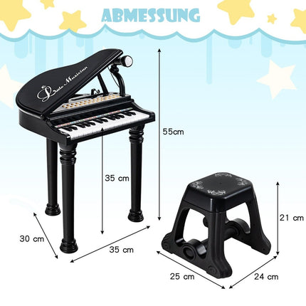 Dětské piano s 31 klávesami a stoličkou – černé, 35x30x55 cm