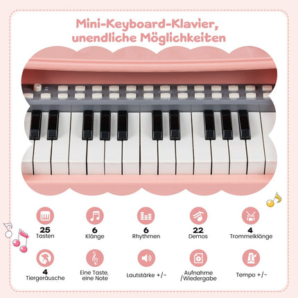 Dětský růžový keyboard s 25 klávesami, stoličkou a mikrofonem
