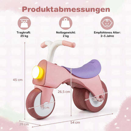 Kids' Pink Balance Bike with Lights and Music