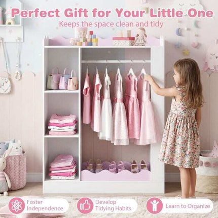 Kids Pink Dress Up Storage with Mirror and Hanging Rack