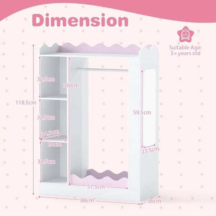 Kids Pink Dress Up Storage with Mirror and Hanging Rack