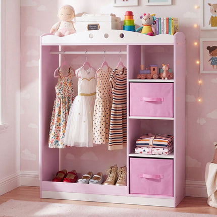 Kids Pink Dress Up Storage with Mirror and Shelves