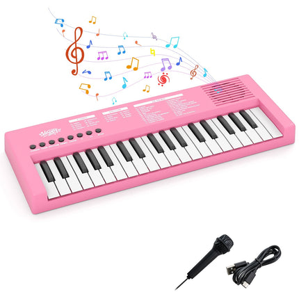 Dětské klávesy růžové, 37 kláves, 8 rytmů, USB a baterie