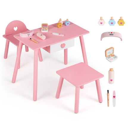 Kids Pink Nail Salon Playset with Table & Chair Set