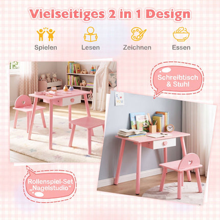 Kids Pink Nail Salon Playset with Table & Chair Set