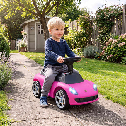 Kids Pink Porsche Ride-On Car with Horn & Sound
