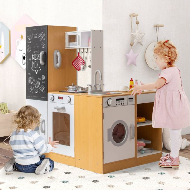 Dětská kuchyňka, 3 díly, světla a zvuky, tabule na křídu