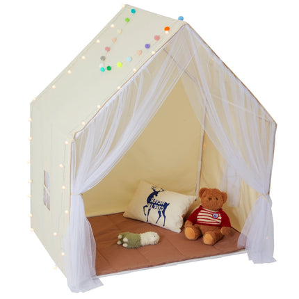Kids Play Tent Yurt, Beige, Mat and Hanging Light