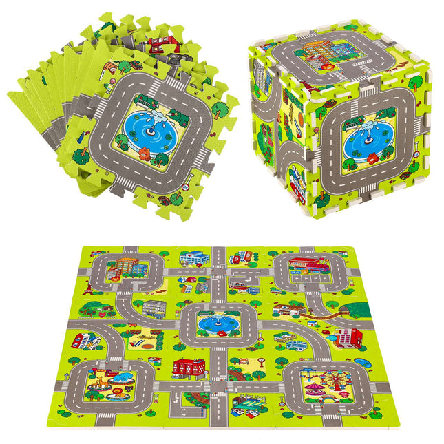 Dětská podložka puzzle s autíčky, 9 dílů, 90x90cm