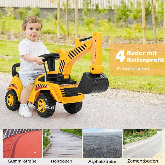 Dětské odrážedlo bagr s nastavitelnou lžící a úložným prostorem