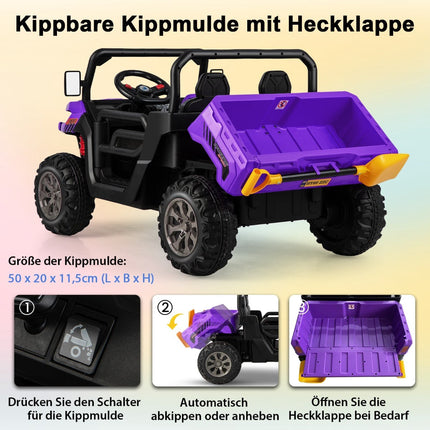 Dětský elektrický sklápěč s dálkovým ovládáním, 2 sedadla, fialový