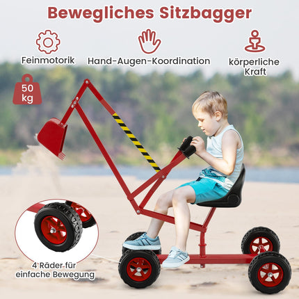 Dětský bagr na sezení s otočným sedadlem 360, červený