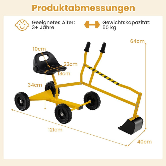 Kids Ride-On Excavator with 360 Rotating Seat, Yellow