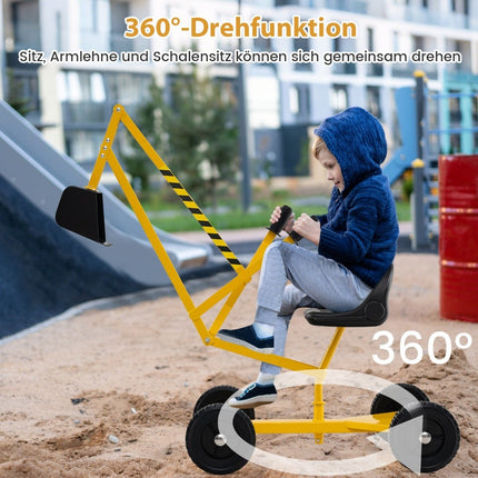 Dětský bagr na sezení s otočným sedadlem 360, žlutý