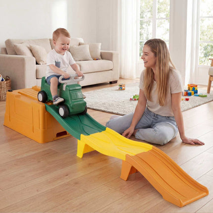 Kids Ride-On Toy with Storage & Race Tracks – Rustic Brown